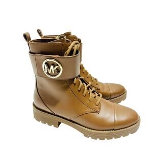 Michael Kors Tatum US 8 Combat Boots Brown Faux Leather Ankle Zip NWOB $225